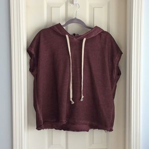 POL Acid-wash Burgundy Cropped Hoodie